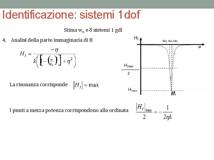 Identificazione: sistemi 1 dof Stima wn e δ sistemi 1 gdl 4. Analisi della
