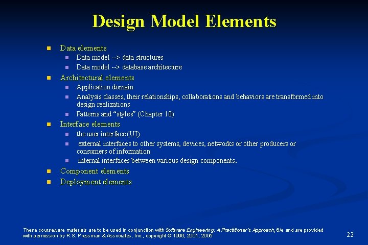 Design Model Elements n Data elements n n n Architectural elements n n n Design Model Elements n Data elements n n n Architectural elements n n n