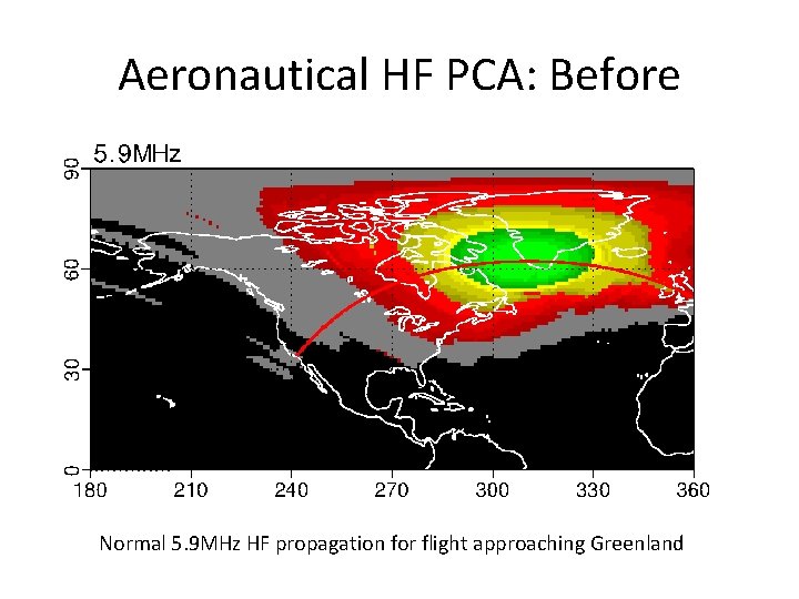 Aeronautical HF PCA: Before Normal 5. 9 MHz HF propagation for flight approaching Greenland