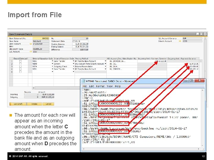 Import from File n The amount for each row will appear as an incoming