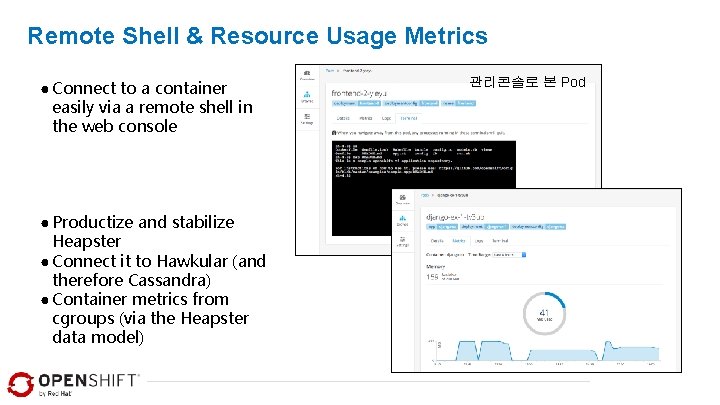 Remote Shell & Resource Usage Metrics ● Connect to a container easily via a