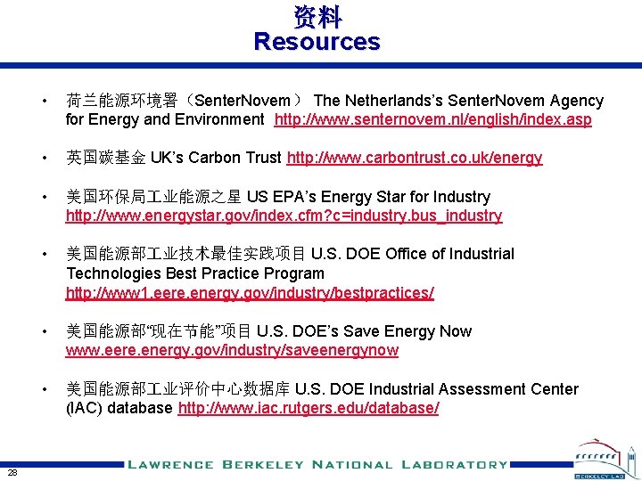 资料 Resources 28 • 荷兰能源环境署（Senter. Novem） The Netherlands’s Senter. Novem Agency for Energy and