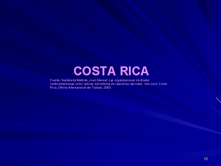 COSTA RICA Fuente: Sepúlveda Malbrán, Juan Manuel: Las organizaciones sindicales centroamericanas como actores del