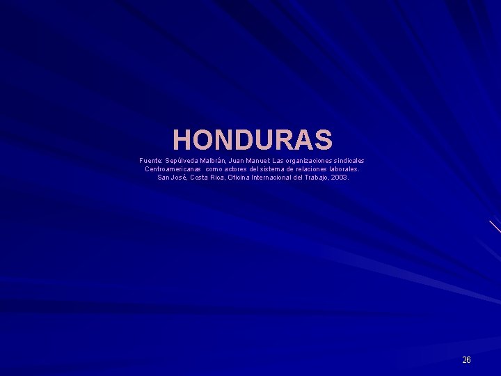 HONDURAS Fuente: Sepúlveda Malbrán, Juan Manuel: Las organizaciones sindicales Centroamericanas como actores del sistema