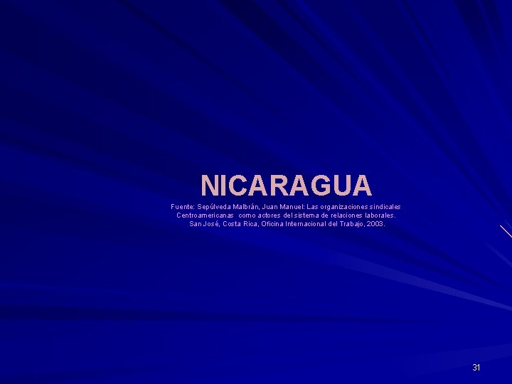 NICARAGUA Fuente: Sepúlveda Malbrán, Juan Manuel: Las organizaciones sindicales Centroamericanas como actores del sistema