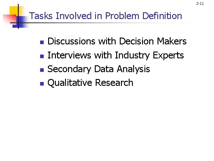 2 -11 Tasks Involved in Problem Definition n n Discussions with Decision Makers Interviews