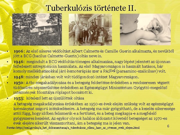 Tuberkulózis története II. • • • 1906: Az első sikeres védőoltást Albert Calmette és