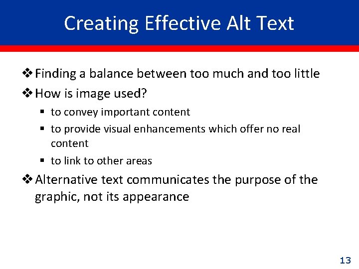Creating Effective Alt Text v Finding a balance between too much and too little