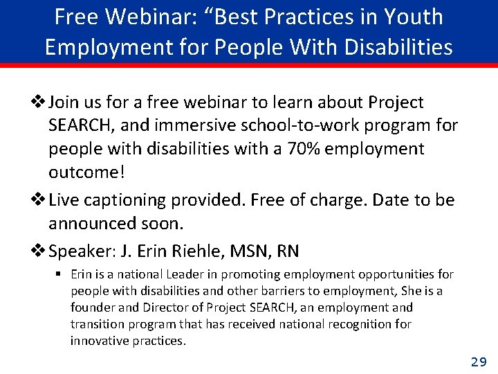 Free Webinar: “Best Practices in Youth Employment for People With Disabilities v Join us