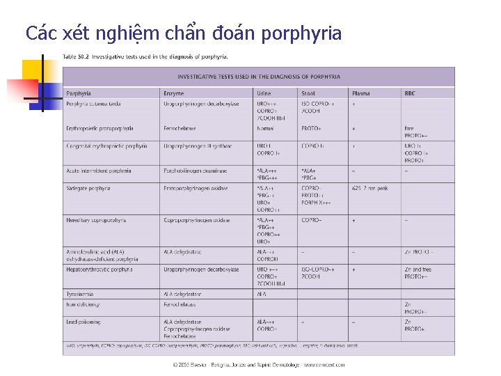 Các xét nghiệm chẩn đoán porphyria 