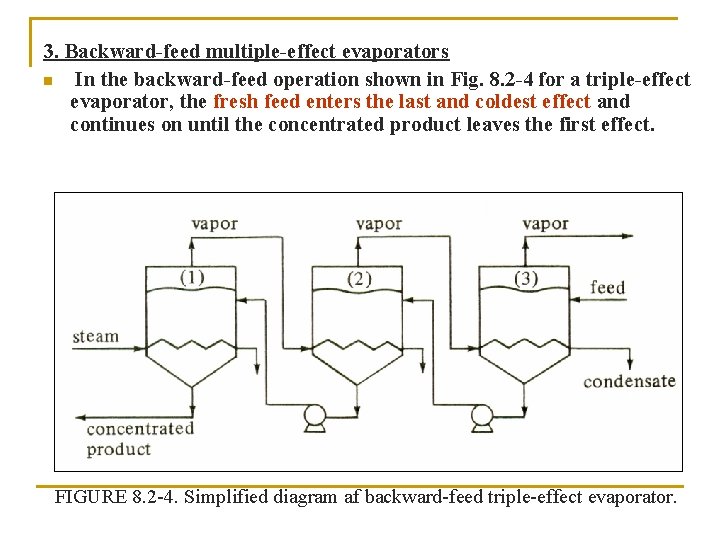3. Backward-feed multiple-effect evaporators n In the backward-feed operation shown in Fig. 8. 2