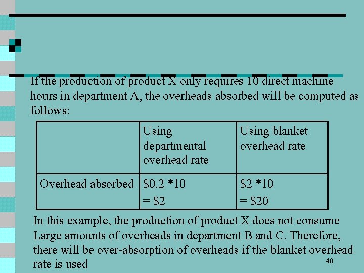 If the production of product X only requires 10 direct machine hours in department