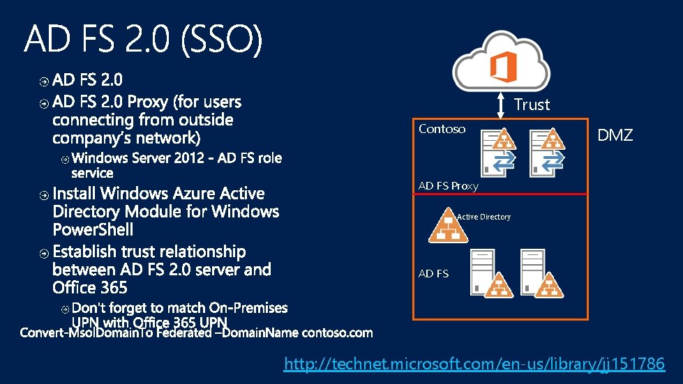 Trust Contoso DMZ AD FS Proxy Active Directory AD FS http: //technet. microsoft. com/en-us/library/jj