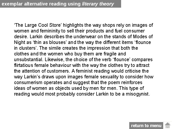 exemplar alternative reading using literary theory ‘The Large Cool Store’ highlights the way shops