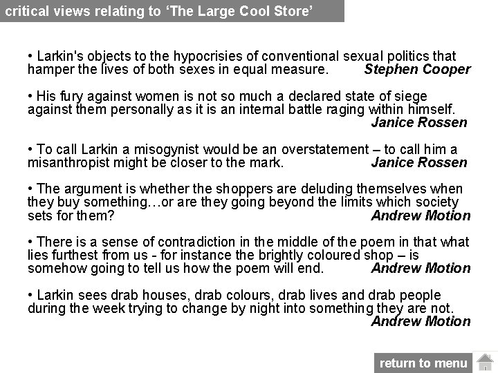 critical views relating to ‘The Large Cool Store’ • Larkin's objects to the hypocrisies