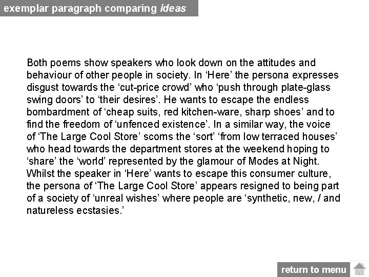 exemplar paragraph comparing ideas Both poems show speakers who look down on the attitudes