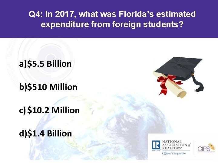 Q 4: In 2017, what was Florida’s estimated expenditure from foreign students? a)$5. 5