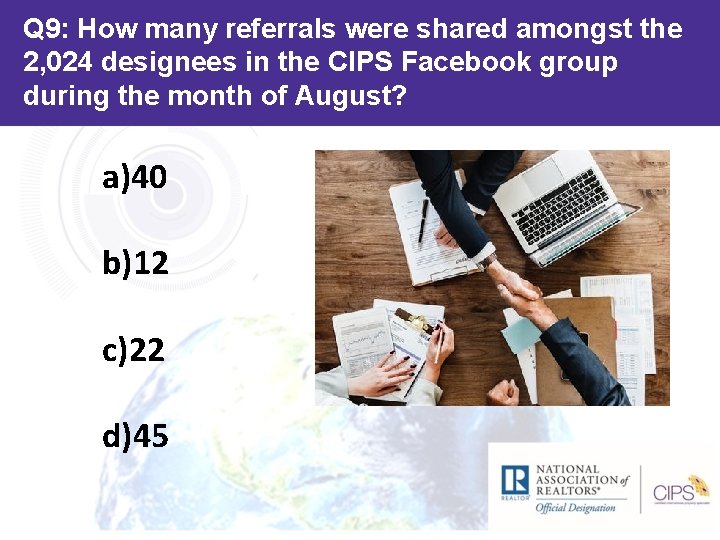 Q 9: How many referrals were shared amongst the 2, 024 designees in the