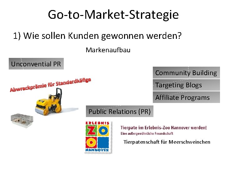 Go-to-Market-Strategie 1) Wie sollen Kunden gewonnen werden? Markenaufbau Unconvential PR Community Building fige rdkä