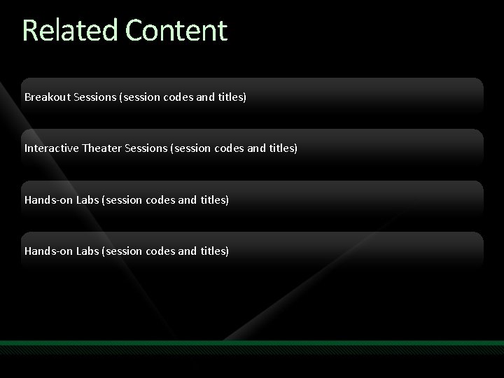 Related Content Breakout Sessions (session codes and titles) Interactive Theater Sessions (session codes and Related Content Breakout Sessions (session codes and titles) Interactive Theater Sessions (session codes and