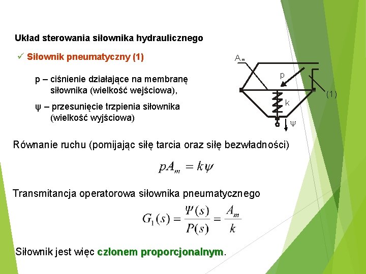 Układ sterowania siłownika hydraulicznego ü Siłownik pneumatyczny (1) Am p – ciśnienie działające na