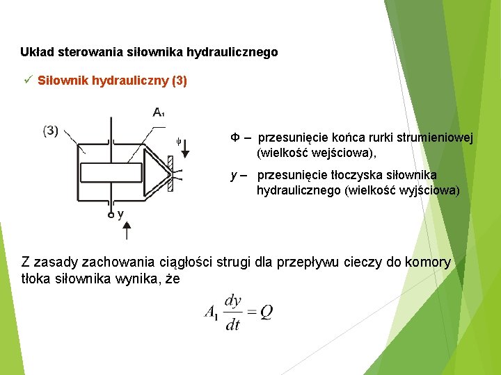 Układ sterowania siłownika hydraulicznego ü Siłownik hydrauliczny (3) Φ – przesunięcie końca rurki strumieniowej