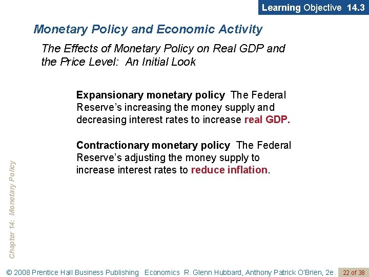 Learning Objective 14. 3 Monetary Policy and Economic Activity The Effects of Monetary Policy