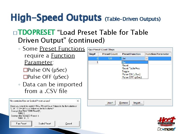 High-Speed Outputs (Table-Driven Outputs) � TDOPRESET “Load Preset Table for Table Driven Output” (continued)