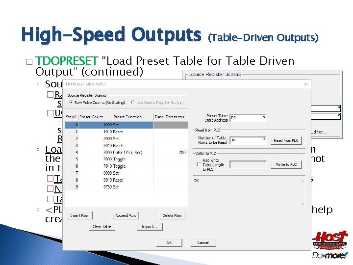 High-Speed Outputs (Table-Driven Outputs) � TDOPRESET “Load Preset Table for Table Driven Output” (continued)