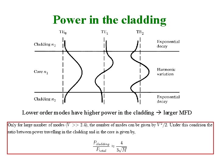 Power in the cladding Lower order modes have higher power in the cladding larger