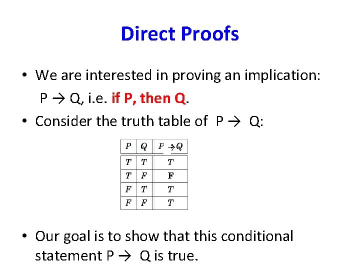 Direct Proofs • We are interested in proving an implication: P → Q, i.