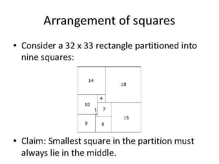 Arrangement of squares • Consider a 32 x 33 rectangle partitioned into nine squares: