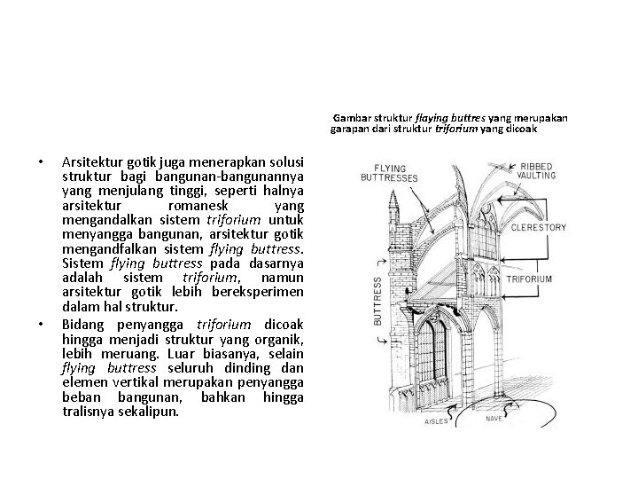  Gambar struktur flaying buttres yang merupakan garapan dari struktur triforium yang dicoak •