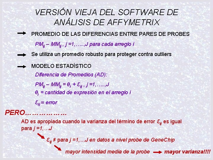 VERSIÓN VIEJA DEL SOFTWARE DE ANÁLISIS DE AFFYMETRIX PROMEDIO DE LAS DIFERENCIAS ENTRE PARES