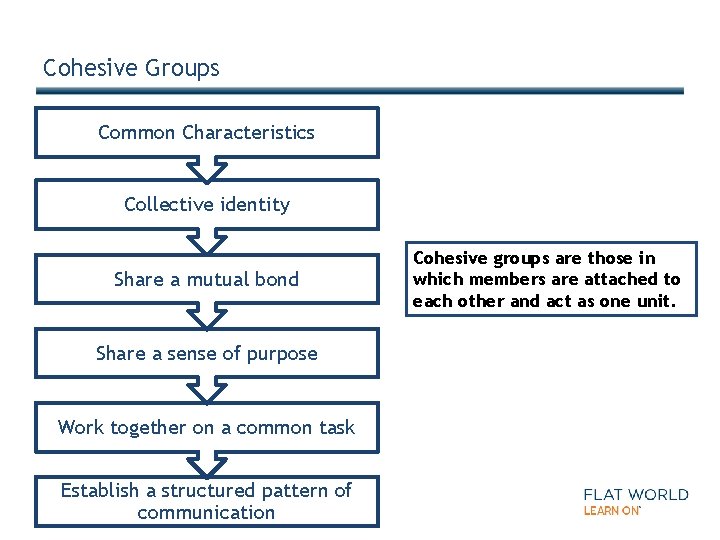 Cohesive Groups Common Characteristics Collective identity Share a mutual bond Share a sense of