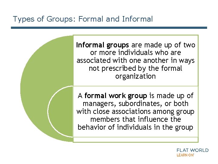 Types of Groups: Formal and Informal groups are made up of two or more
