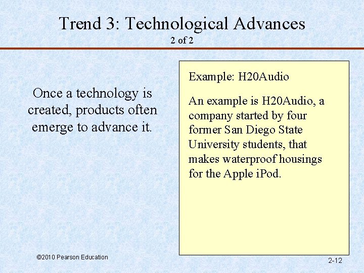 Trend 3: Technological Advances 2 of 2 Example: H 20 Audio Once a technology