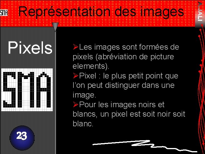 Représentation des images Pixels 23 ØLes images sont formées de pixels (abréviation de picture