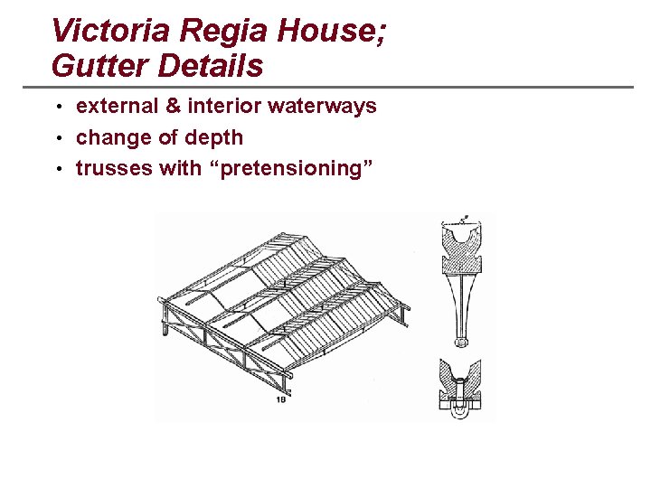 Victoria Regia House; Gutter Details • external & interior waterways • change of depth