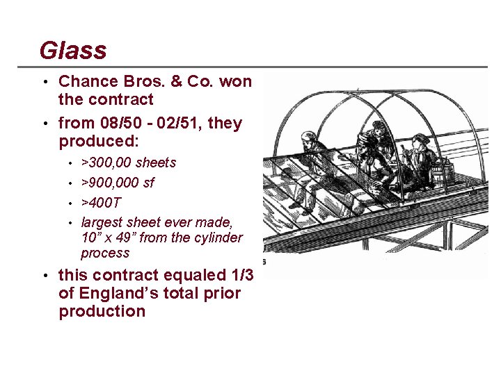Glass • Chance Bros. & Co. won the contract • from 08/50 - 02/51,
