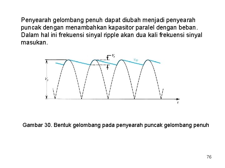 Penyearah gelombang penuh dapat diubah menjadi penyearah puncak dengan menambahkan kapasitor paralel dengan beban.