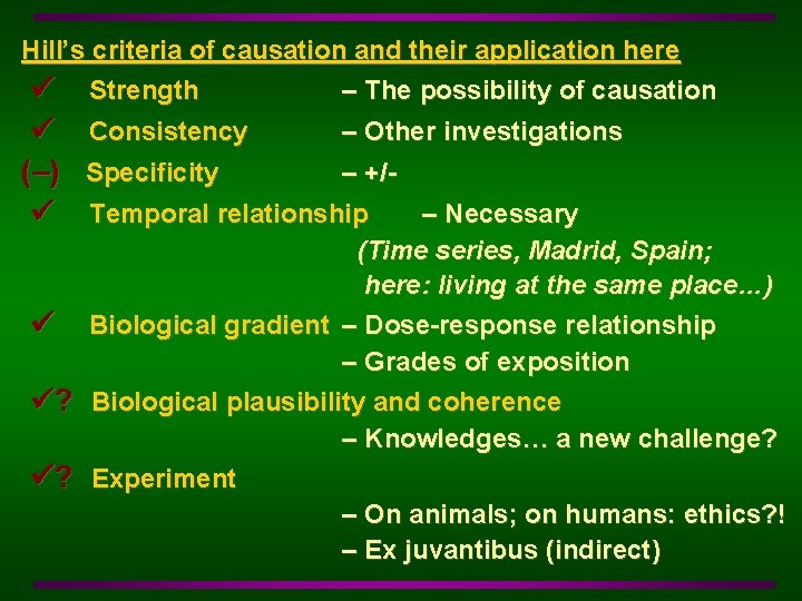 Hill’s criteria of causation and their application here Strength – The possibility of causation