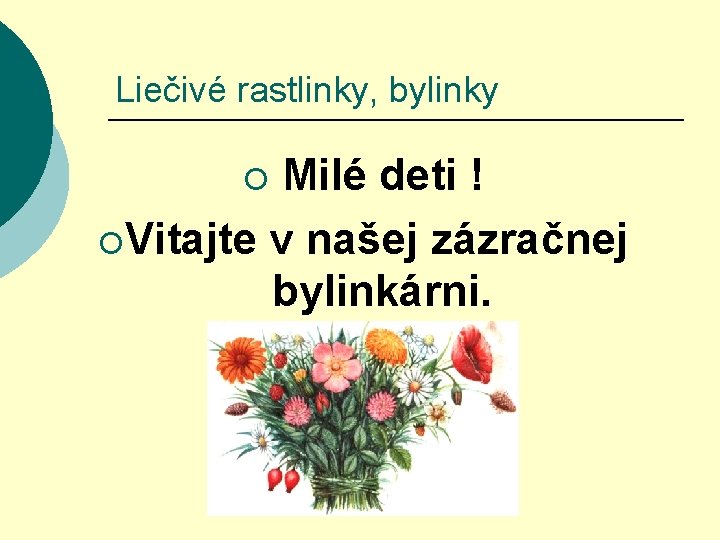 Liečivé rastlinky, bylinky ¡ Milé deti ! ¡Vitajte v našej zázračnej bylinkárni. 