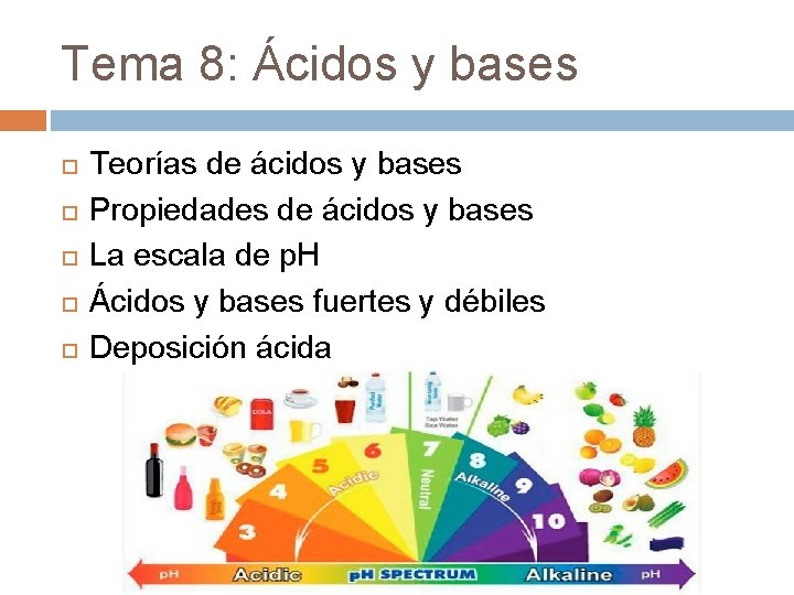 Tema 8: Ácidos y bases Teorías de ácidos y bases Propiedades de ácidos y