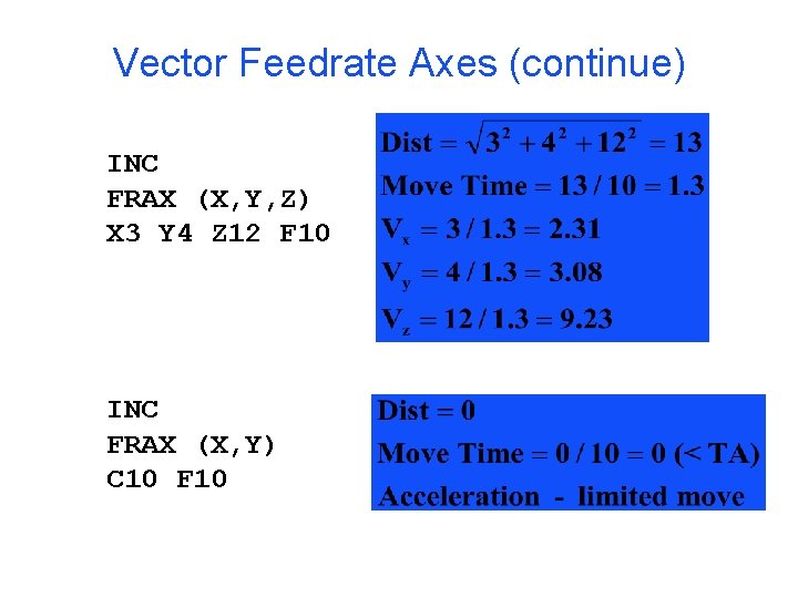 Vector Feedrate Axes (continue) INC FRAX (X, Y, Z) X 3 Y 4 Z