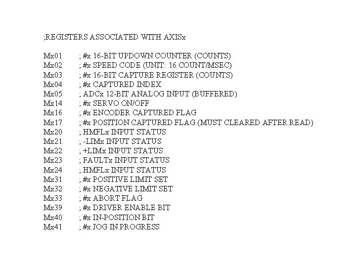 ; REGISTERS ASSOCIATED WITH AXISx Mx 01 Mx 02 Mx 03 Mx 04 Mx