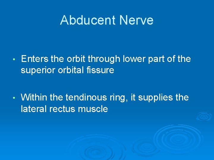 Abducent Nerve • Enters the orbit through lower part of the superior orbital fissure