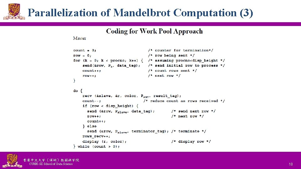 Parallelization of Mandelbrot Computation (3) 香港中文大学（深圳）数据科学院 CUHK-SZ School of Data Science National Tsing Hua