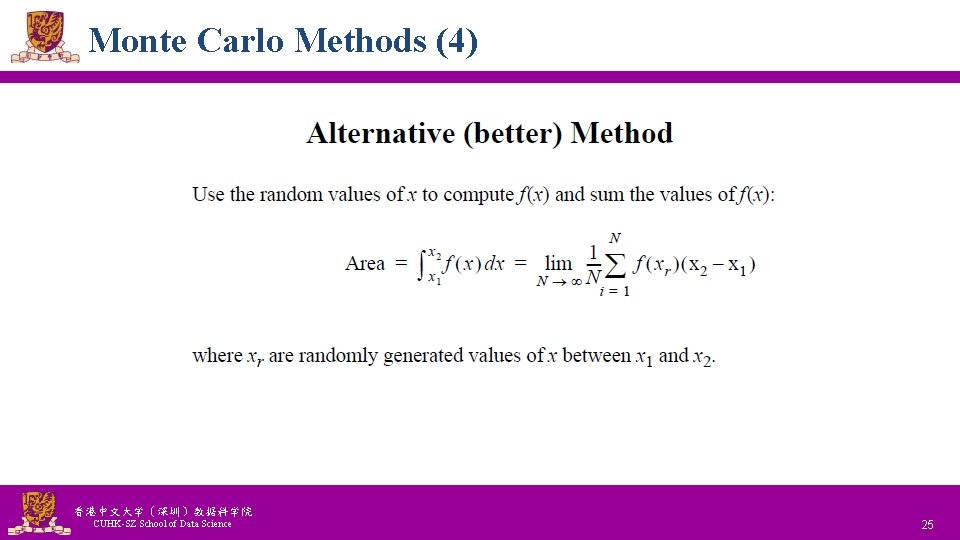 Monte Carlo Methods (4) 香港中文大学（深圳）数据科学院 CUHK-SZ School of Data Science National Tsing Hua University