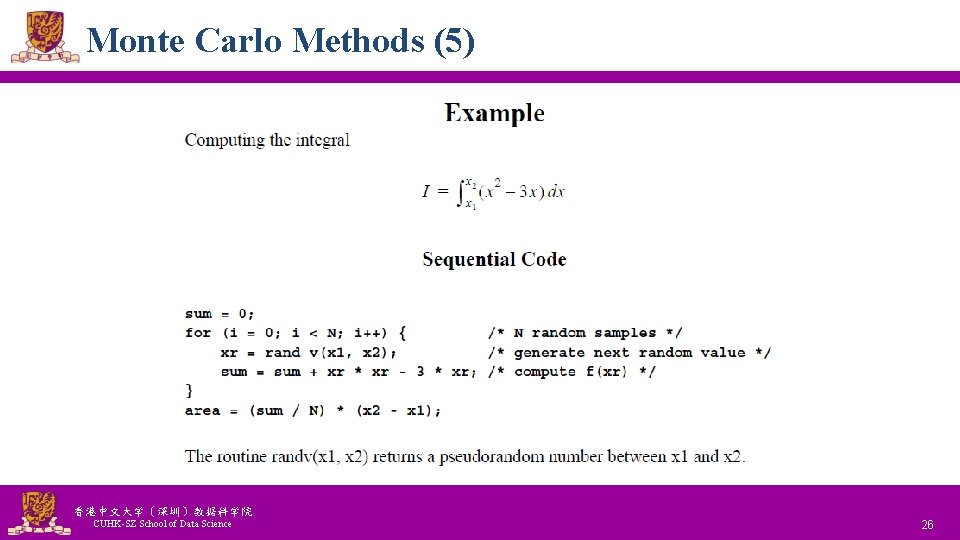 Monte Carlo Methods (5) 香港中文大学（深圳）数据科学院 CUHK-SZ School of Data Science National Tsing Hua University